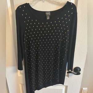 Elegant Black Long Sleeve Top with Gold Accents